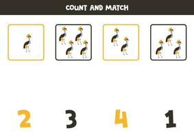 Count all crowned cranes and match with the correct number. vector