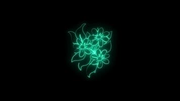 Neon- Blume Beleuchtung oben animiert abstrakt Bewegung auf schwarz Hintergrund video