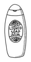 VECTOR ISOLATED ON A WHITE BACKGROUND DOODLE ILLUSTRATION OF LIQUID SOAP FOR INTIMATE PLACES