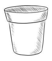 BLACK VECTOR ISOLATED ON A WHITE BACKGROUND DOODLE ILLUSTRATION OF A POT FOR SEEDLINGS AND FLOWERS