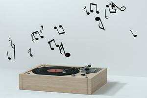 Phonograph with white background, plays music, 3d rendering. photo