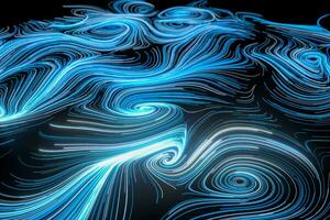 Vortical line pattern, glowing particles trails, 3d rendering. photo