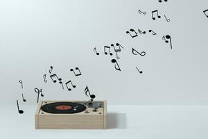 Phonograph with white background, plays music, 3d rendering. photo