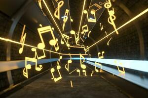 Music notes with dark background, floating notes, 3d rendering. photo