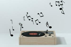 Phonograph with white background, plays music, 3d rendering. photo