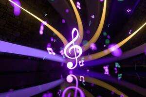 Music notes with dark background, floating notes, 3d rendering. photo