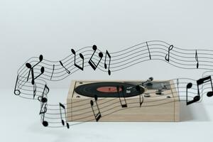 Phonograph with white background, plays music, 3d rendering. photo