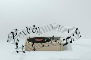 Phonograph with white background, plays music, 3d rendering. photo