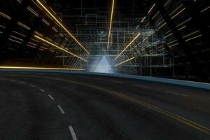 Asphalt road and Virtual triangular channel background, 3d rendering. photo