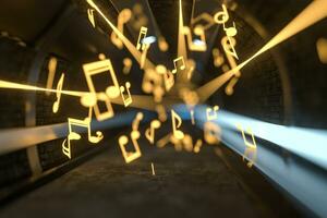 Music notes with dark background, floating notes, 3d rendering. photo