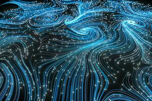 Vortical line pattern, glowing particles trails, 3d rendering. photo