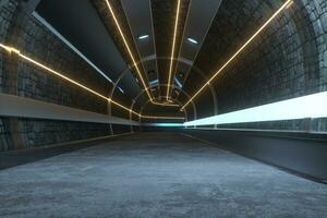 Dark tunnel with light at the end, 3d rendering. photo