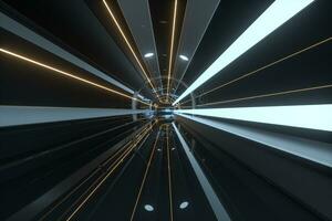 Dark tunnel with light at the end, 3d rendering. photo