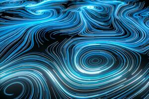 Vortical line pattern, glowing particles trails, 3d rendering. photo