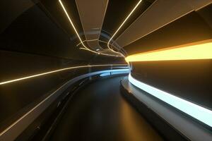 Dark tunnel with light at the end, 3d rendering. photo