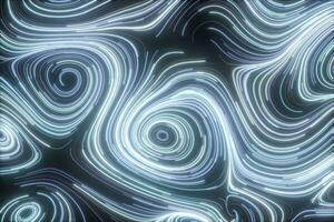 Vortical line pattern, glowing particles trails, 3d rendering. photo