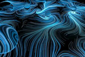 Vortical line pattern, glowing particles trails, 3d rendering. photo