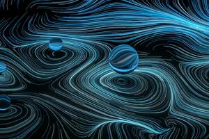 Vortical line pattern, glowing particles trails, 3d rendering. photo