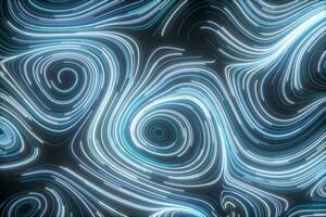 Vortical line pattern, glowing particles trails, 3d rendering. photo