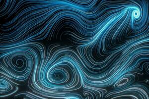 Vortical line pattern, glowing particles trails, 3d rendering. photo