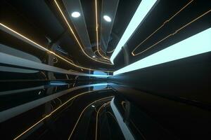 Dark tunnel with light at the end, 3d rendering. photo