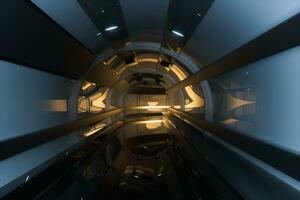 oscuro túnel con ligero a el fin, 3d representación. foto