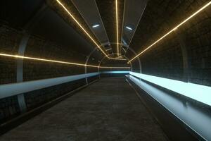 Dark tunnel with light at the end, 3d rendering. photo