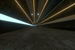 Dark tunnel with light at the end, 3d rendering. photo