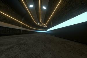 Dark tunnel with light at the end, 3d rendering. photo