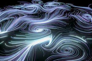 Vortical line pattern, glowing particles trails, 3d rendering. photo