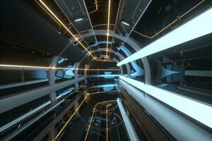 Dark tunnel with light at the end, 3d rendering. photo