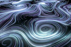 Vortical line pattern, glowing particles trails, 3d rendering. photo