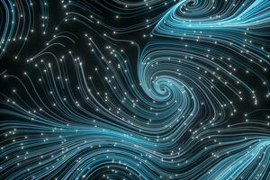 Vortical line pattern, glowing particles trails, 3d rendering. photo