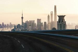 Asphalt road and urban building of Shanghai, driveway and road. photo