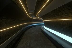 Dark tunnel with light at the end, 3d rendering. photo