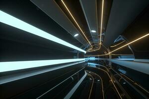 Dark tunnel with light at the end, 3d rendering. photo