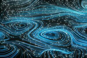 Vortical line pattern, glowing particles trails, 3d rendering. photo