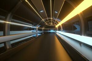 Dark tunnel with light at the end, 3d rendering. photo