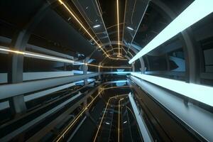 Dark tunnel with light at the end, 3d rendering. photo