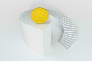 Round staircase, with golden coin on the top platform, 3d rendering. photo