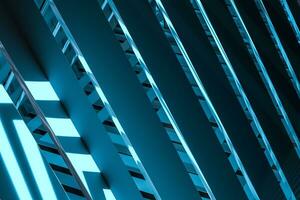Dark triangle tunnel with glowing hud lines, 3d rendering photo