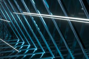 Dark triangle tunnel with glowing hud lines, 3d rendering photo