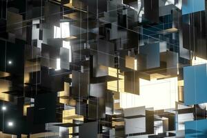 A three-dimensional space composed of square planes, 3d rendering. photo