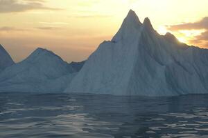 Oceano y Brillo Solar viniendo desde el lado de iceberg, 3d representación. foto