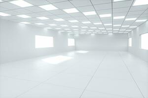 White bright and spacious room, white background, 3d rendering. photo