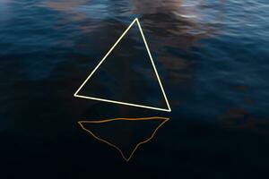 The wide ocean with glowing triangle lines, 3d rendering. photo