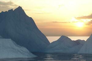 Ocean and sunshine coming from the side of iceberg, 3d rendering. photo