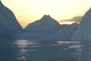 Ocean and sunshine coming from the side of iceberg, 3d rendering. photo