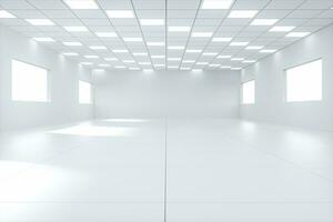 White bright and spacious room, white background, 3d rendering. photo