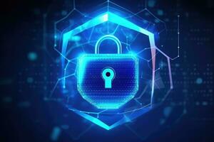 Cyber security concept with padlock on circuit board background photo
